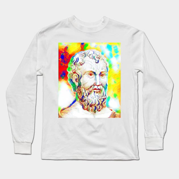 Zeno of Citium Colourful Portrait | Zeno of Citium Artwork 10 Long Sleeve T-Shirt by JustLit